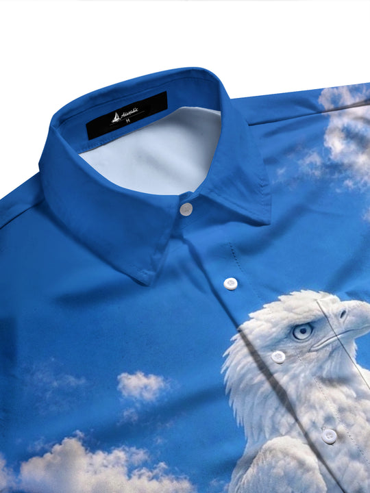 Adaychic Men's Printed White Eagle Birds Print Long Sleeve Shirt with Chest Pocket