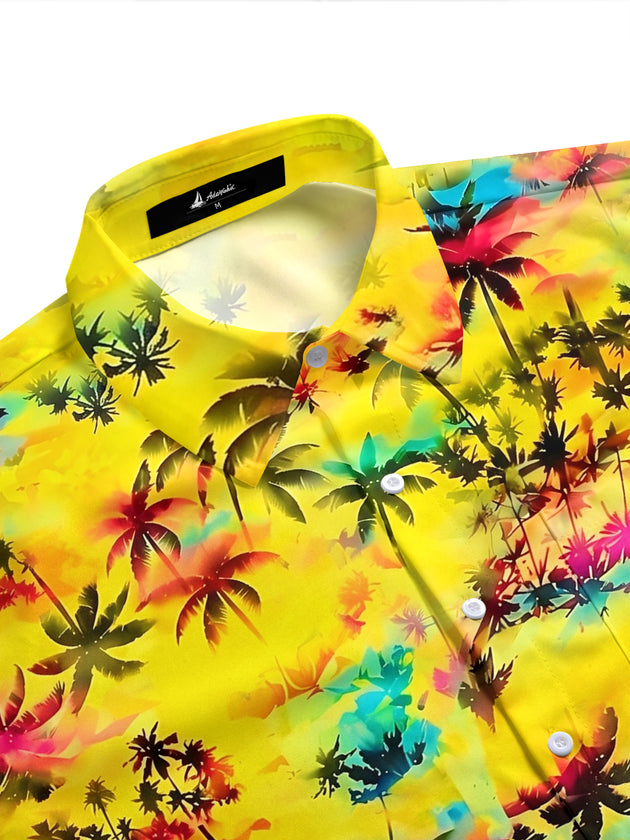 Adaychic Men's Hawaiian Watercolor Palm Trees Print Short Sleeve Shirt with Chest Pocket