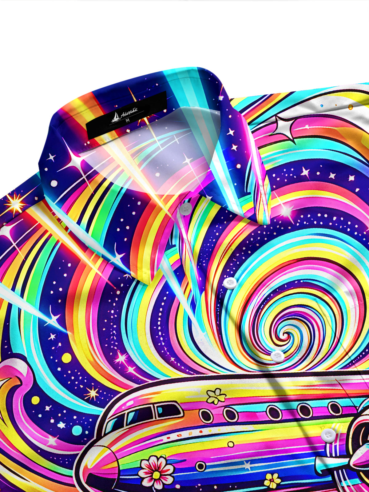 Adaychic Men's Graphic Rainbow Airplane Print Swirl Pattern Long Sleeve Shirt with Chest Pocket
