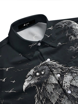 Adaychic Men's Graphic Halloween Crow And Moon Print Short Sleeve Shirt with Chest Pocket