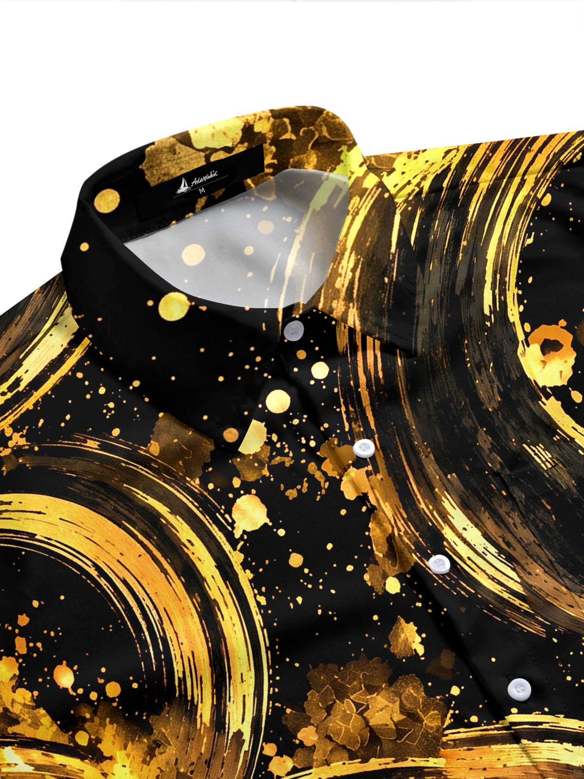 Adaychic Men's Short Sleeve Shirt - Abstract Gold And Black Swirls With Splatters Print with Chest Pocket