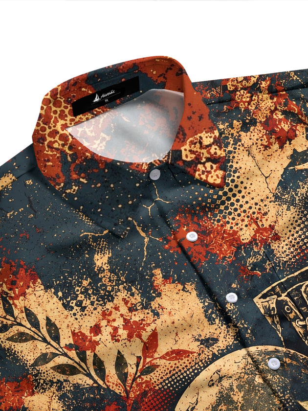 Adaychic Men's Long Sleeve Shirt - Veterans Day Military Helmet Boots And Dog Tags With Laurel Leaves Print with Chest Pocket
