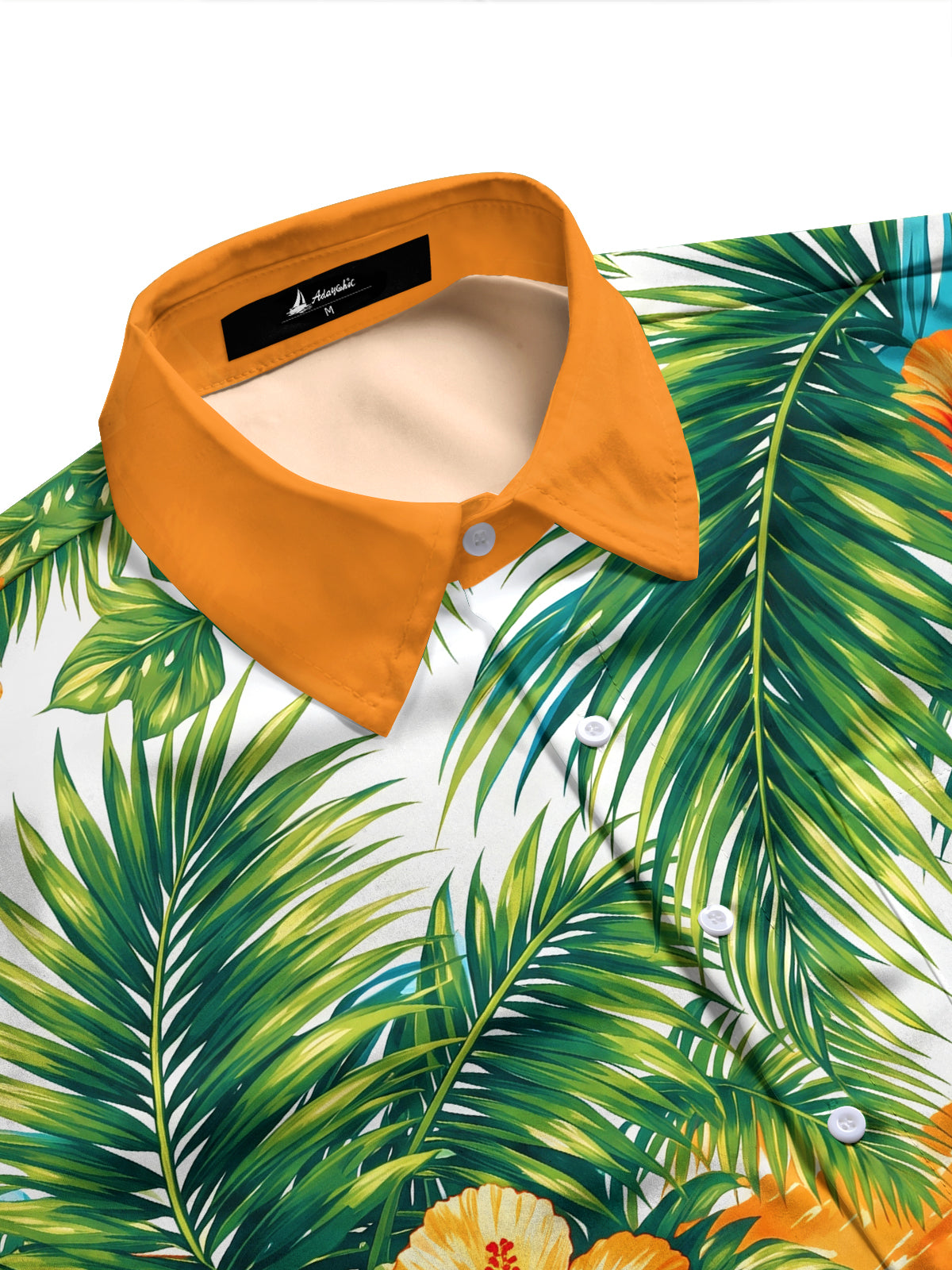 Adaychic Men's Hibiscus Flowers And Palm Leaves Print Long Sleeve Shirt with Chest Pocket