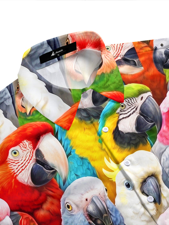 Adaychic Men's Hawaiian Colorful Parrots And Cockatoos Print Short Sleeve Shirt with Chest Pocket