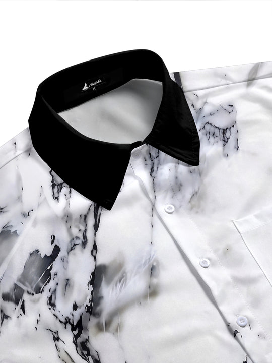 Adaychic Men's Printed Marble Print Short Sleeve Shirt with Chest Pocket