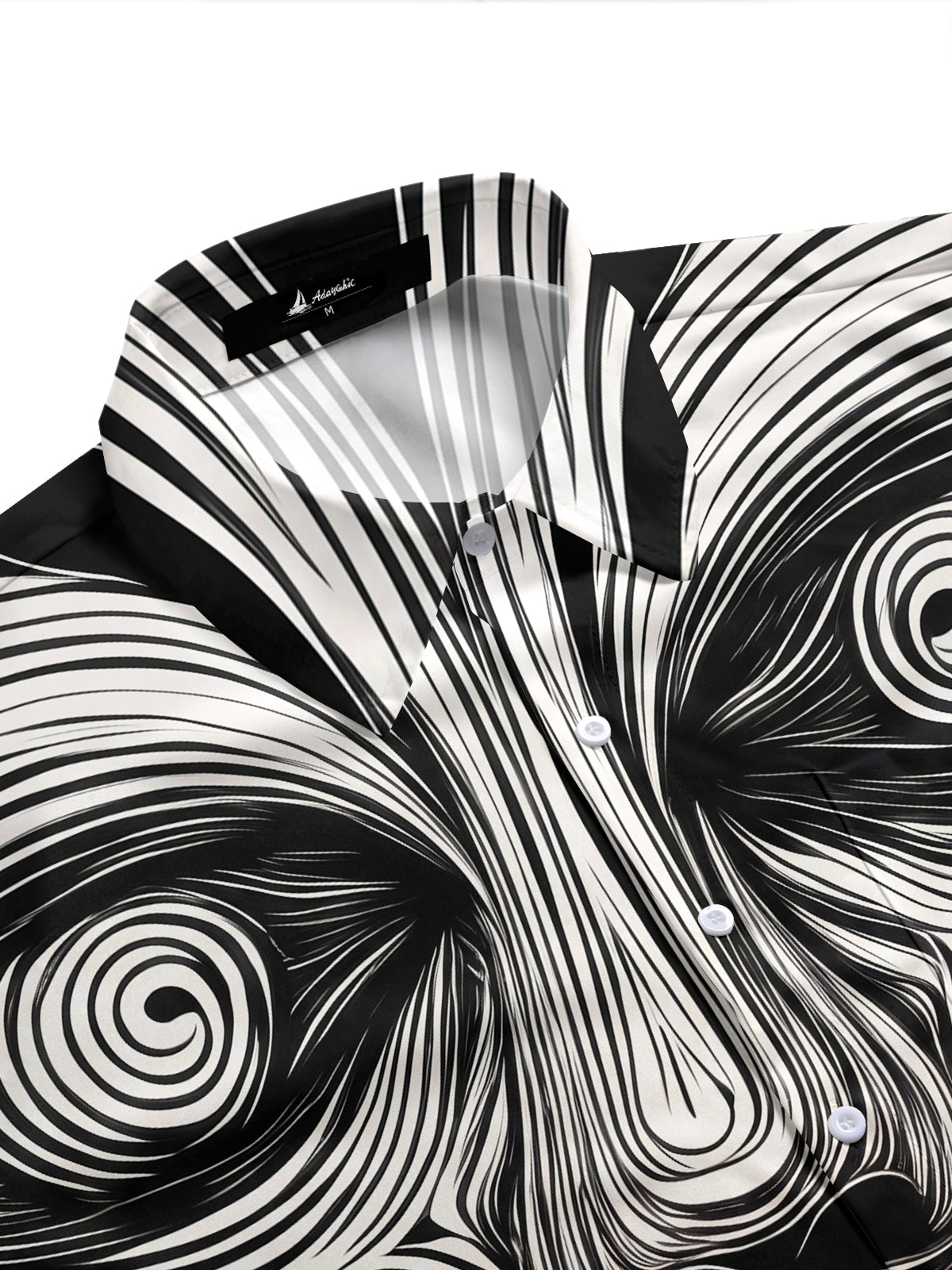 Adaychic Men's Geometric Abstract Face Swirl Print Short Sleeve Button Down Shirt with Chest Pocket