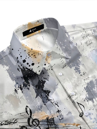 Adaychic Men's Hawaiian Musical Notes Print Short Sleeve Shirt with Chest Pocket