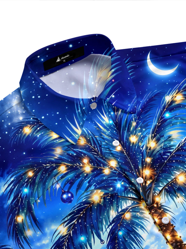 Adaychic Men's Christmas Palm Tree And Parrots Print Short Sleeve Shirt with Chest Pocket