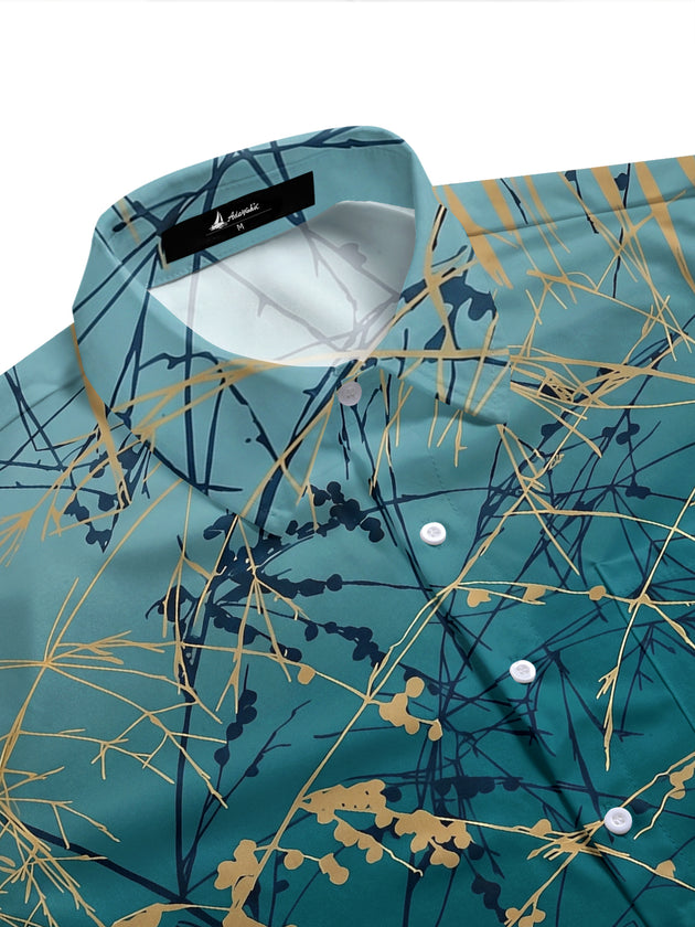 Adaychic Men's Hawaiian Abstract Branch Pattern Short Sleeve Shirt with Chest Pocket