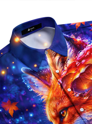 Adaychic Men's Fox And Mushrooms With Maple Leaves Print Long Sleeve Shirt with Chest Pocket