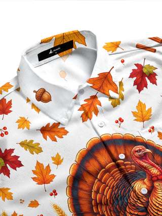 Adaychic Men's Long Sleeve Shirt - Thanksgiving Turkey And Harvest Cornucopia Print with Chest Pocket
