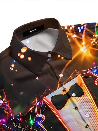 Adaychic Men's Printed Neon Tuxedo Print Short Sleeve Shirt with Chest Pocket