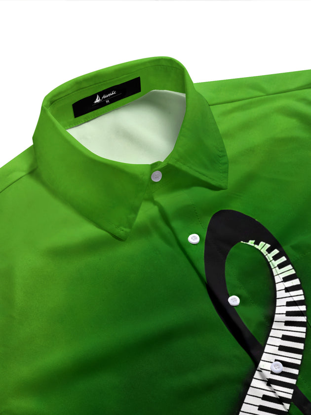 Adaychic Men's Graphic Piano Key Treble Clef Print Short Sleeve Shirt with Chest Pocket