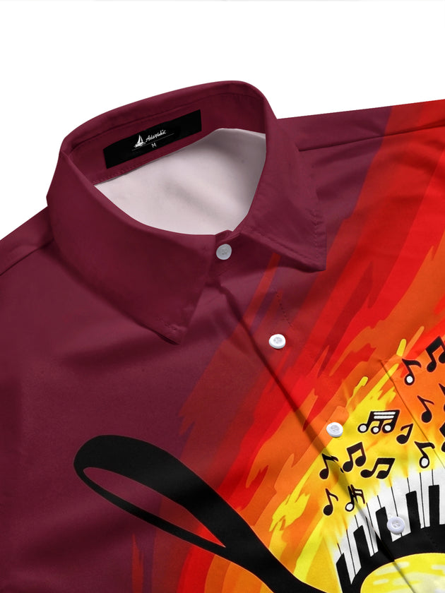 Adaychic Men's Hawaiian Piano Keyboard Print Short Sleeve Shirt with Chest Pocket