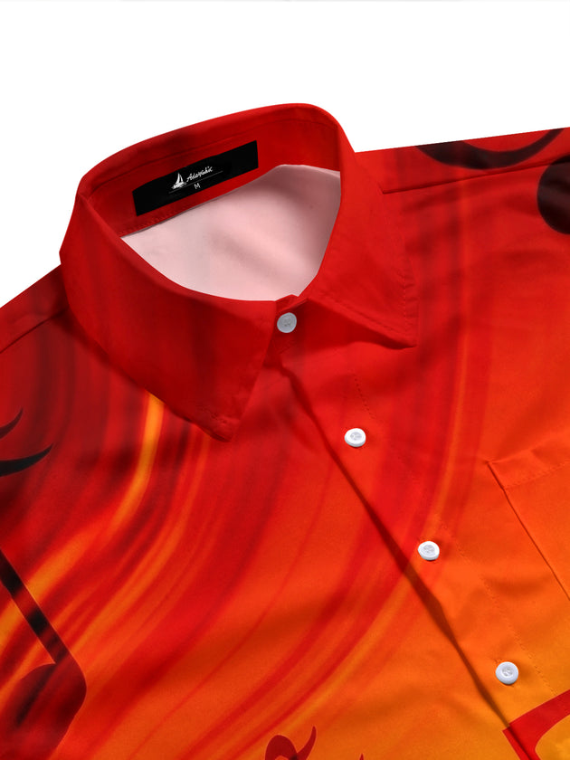 Adaychic Men's Graphic Musical Notes Print Short Sleeve Shirt with Chest Pocket