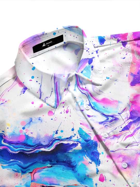 Adaychic Men's Abstract Watercolor Splashes And Swirls Print Long Sleeve Shirt with Chest Pocket