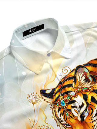 Adaychic Men's Hawaiian Tiger And Cat Print Short Sleeve Shirt with Chest Pocket
