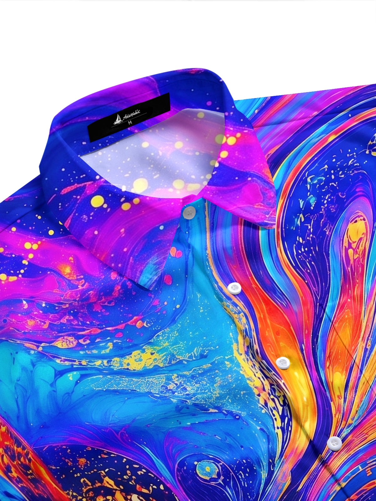 Adaychic Men's Hawaiian Swirling Liquid Oil Pattern Short Sleeve Shirt with Chest Pocket