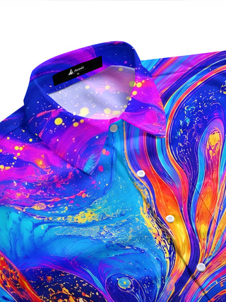 Adaychic Men's Hawaiian Swirling Liquid Oil Pattern Short Sleeve Shirt with Chest Pocket