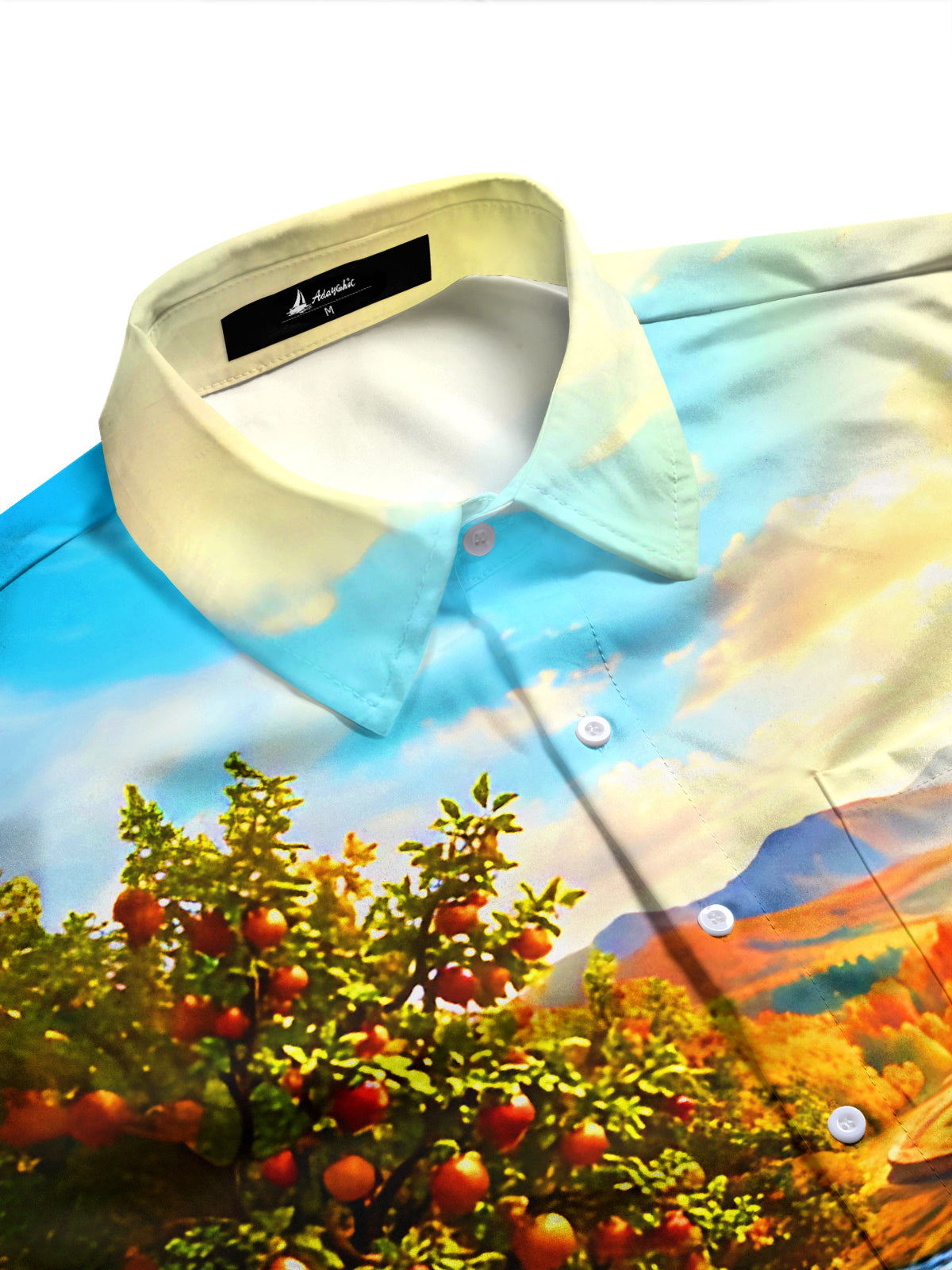 Adaychic Men's Long Sleeve Shirt - Autumn Landscape With Steam Train And Pumpkins Print with Chest Pocket