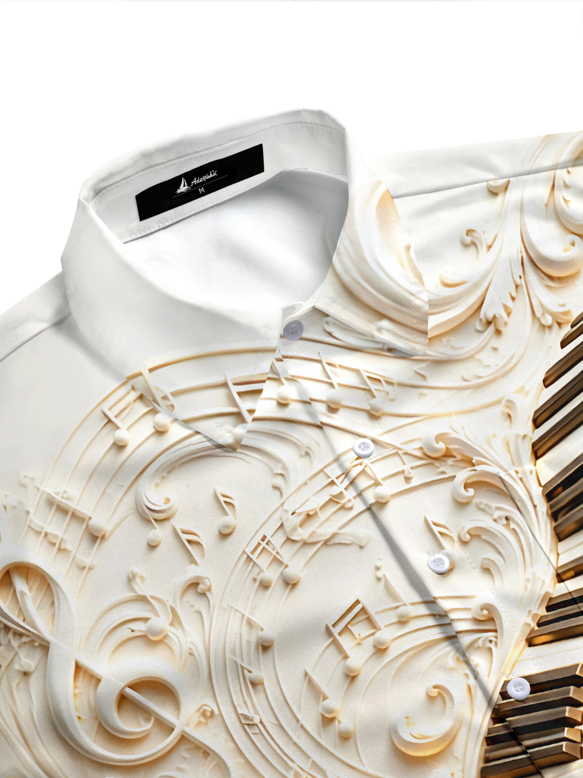 Adaychic Men's 3D Piano Keys Print Musical Notes Print Short Sleeve Shirt with Chest Pocket