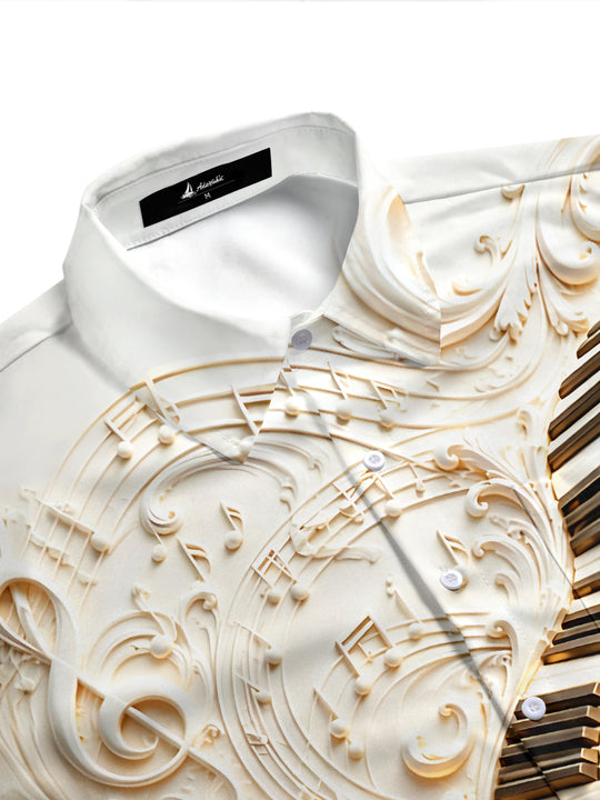 Adaychic Men's 3D Piano Keys Print Musical Notes Print Short Sleeve Shirt with Chest Pocket