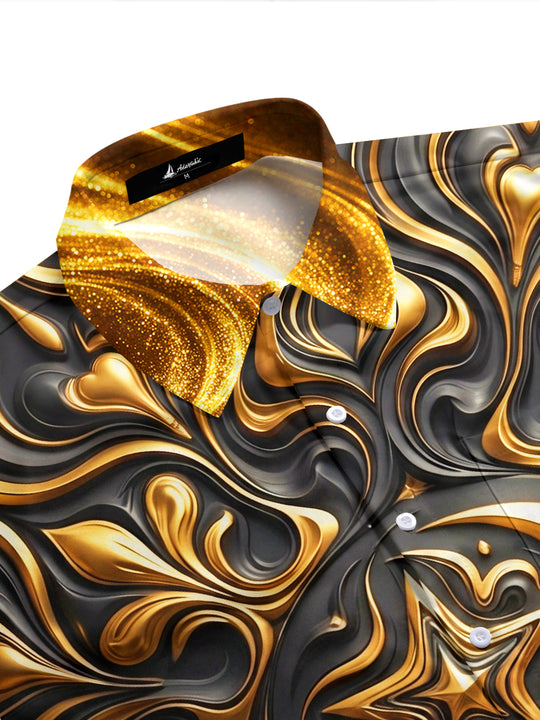 Adaychic Men's Graphic 3D Swirl Moon Star Relief Print Short Sleeve Shirt with Chest Pocket