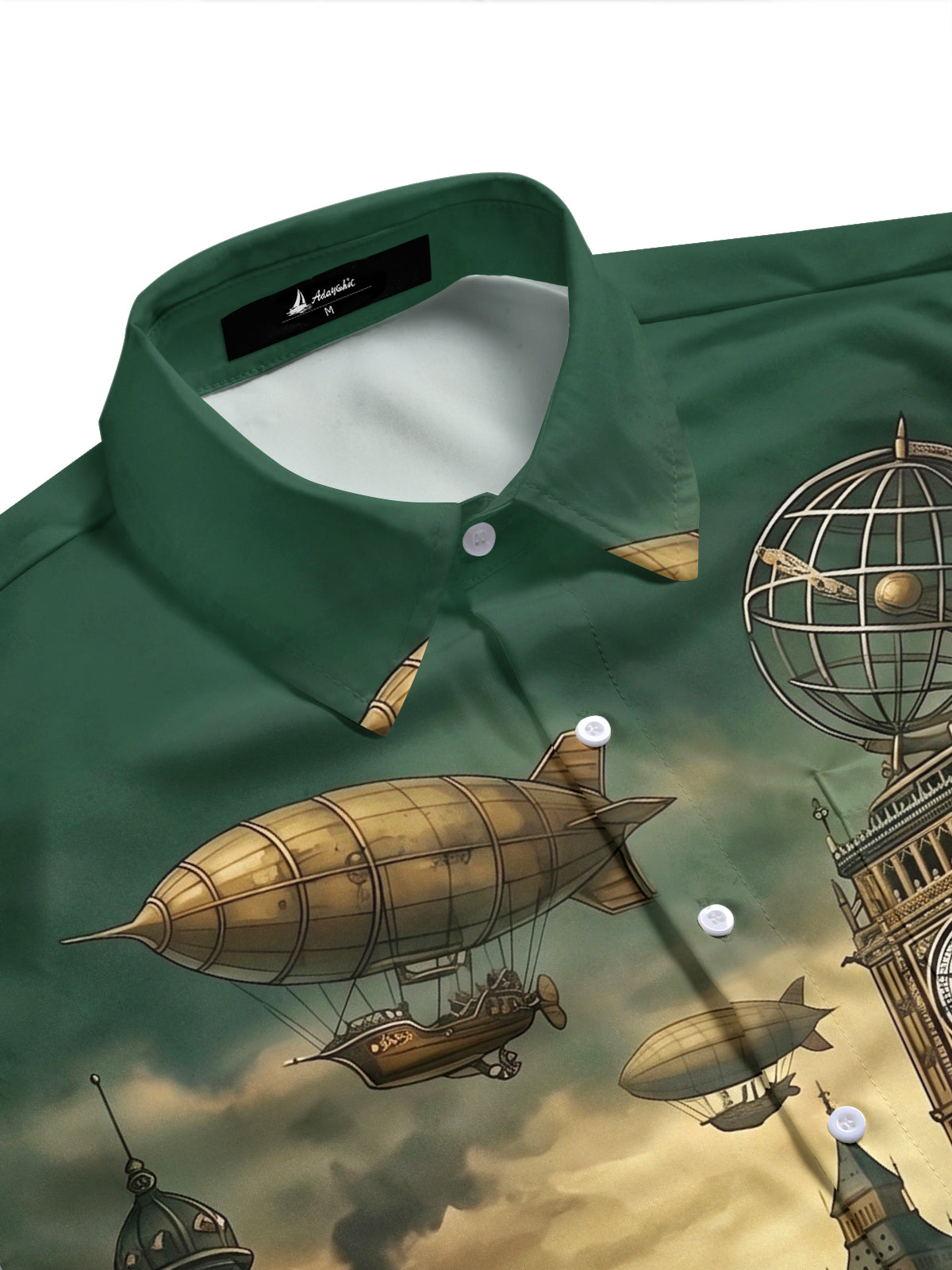 Adaychic Men's Short Sleeve Shirt - Victorian Architecture And Steampunk Elements Print with Chest Pocket