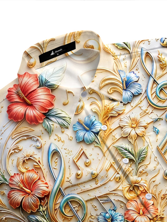 Adaychic Men's 3D 3D Relief Musical Instruments Print Short Sleeve Shirt with Chest Pocket