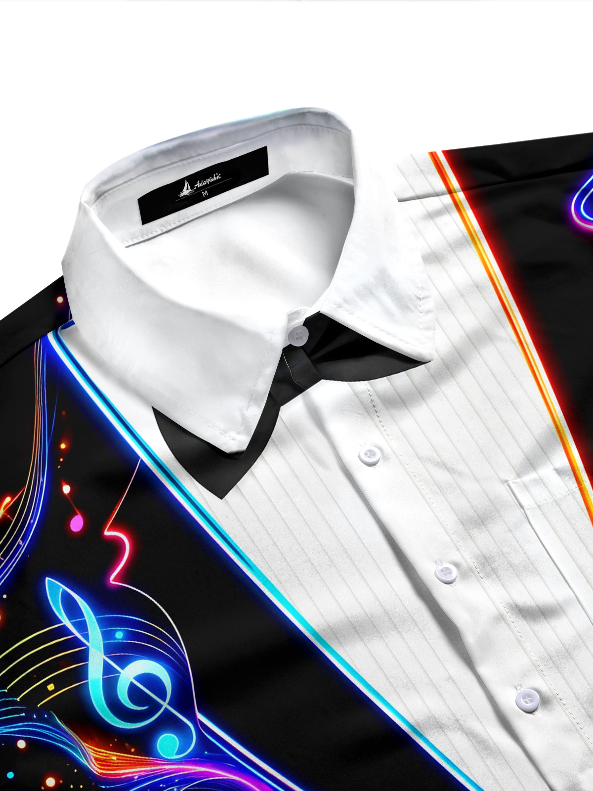 Adaychic Men's Neon Musical Notes And Audio Visualizer Print Long Sleeve Shirt with Chest Pocket