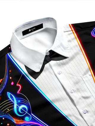 Adaychic Men's Neon Musical Notes And Audio Visualizer Print Long Sleeve Shirt with Chest Pocket