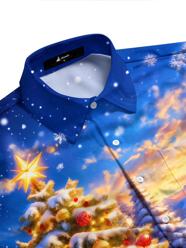 Adaychic Men's Printed Christmas Tree And Ornaments Print Long Sleeve Shirt with Chest Pocket