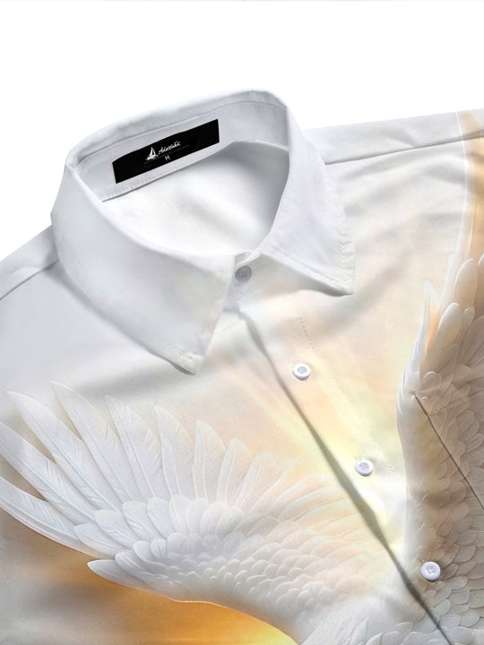Adaychic Men's 3D 3D Eagle Print Clouds Print Short Sleeve Shirt with Chest Pocket