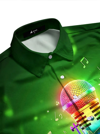 Adaychic Men's Graphic Rainbow Microphone Print Long Sleeve Shirt with Chest Pocket