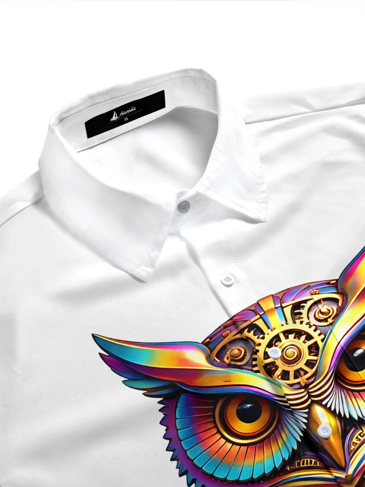 Adaychic Men's Colorful Steampunk Owl With Gears Print Short Sleeve Shirt with Chest Pocket