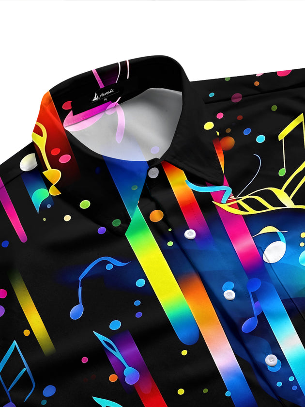Adaychic Men's Graphic Colorful Musical Notes Print Short Sleeve Shirt with Chest Pocket