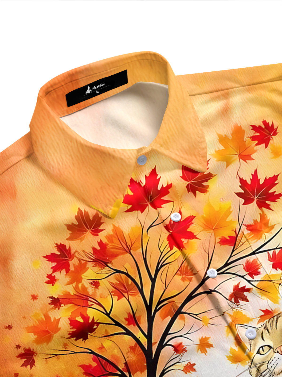 Adaychic Men's Hawaiian Autumn Maple Leaves Print Short Sleeve Shirt with Chest Pocket