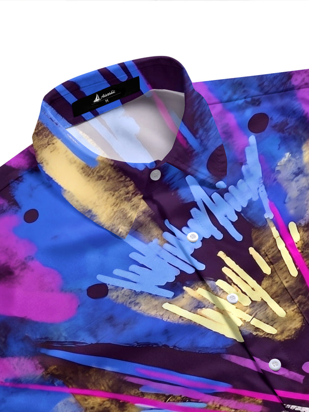Adaychic Men's Tie Dye Radial Burst Pattern Short Sleeve Shirt with Chest Pocket
