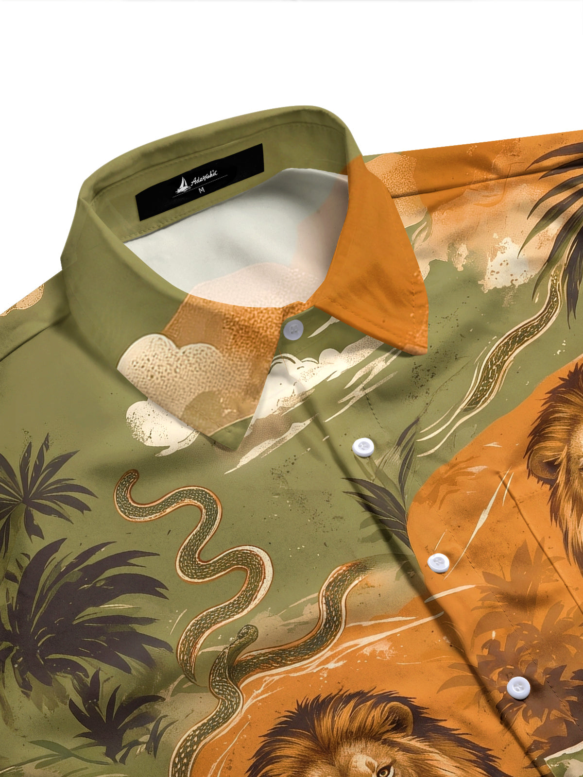 Adaychic Men's Hawaiian Lion And Heron Wildlife Print Long Sleeve Shirt with Chest Pocket