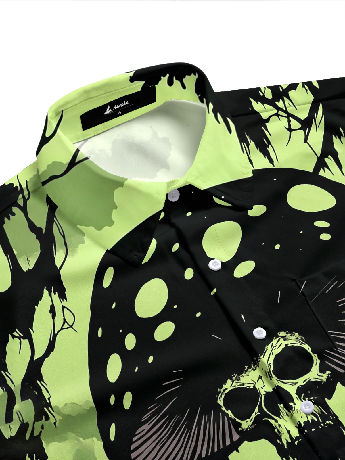 Adaychic Men's Graphic Mushroom Skull Print Short Sleeve Shirt with Chest Pocket
