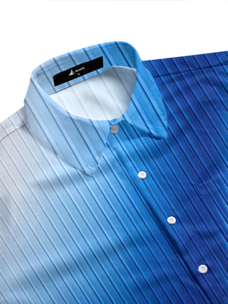Adaychic Men's Striped Gradient Vertical Lines Print Short Sleeve Shirt with Chest Pocket