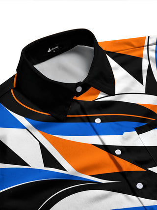 Adaychic Men's Geometric Abstract Waves And Stripes Print Long Sleeve Shirt with Chest Pocket