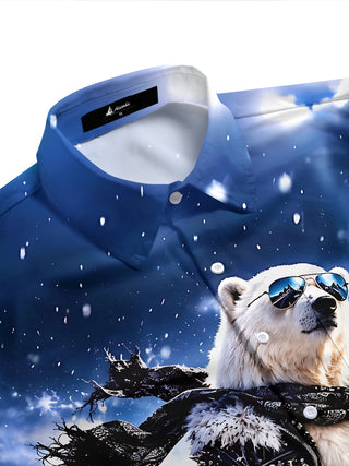 Adaychic Men's Graphic Polar Bear Rock Musician Print Short Sleeve Shirt