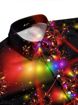 Adaychic Men's Printed Colorful Fractal Lines Print Short Sleeve Shirt with Chest Pocket