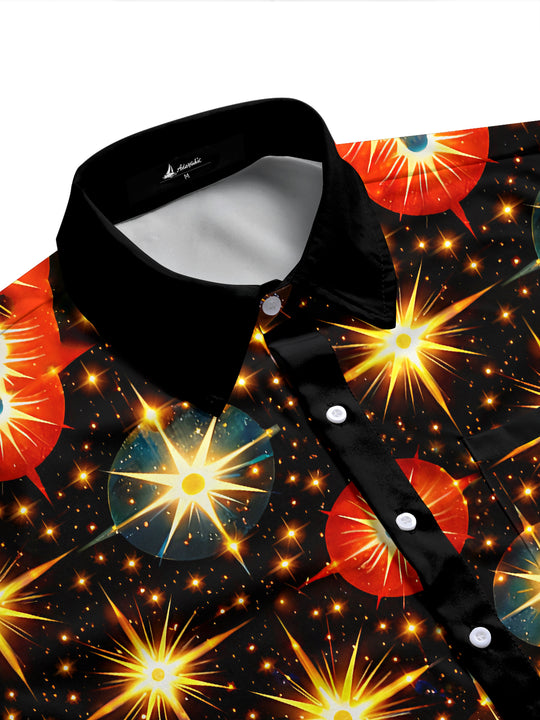 Adaychic Men's Hawaiian Space Starburst Pattern Short Sleeve Shirt with Chest Pocket