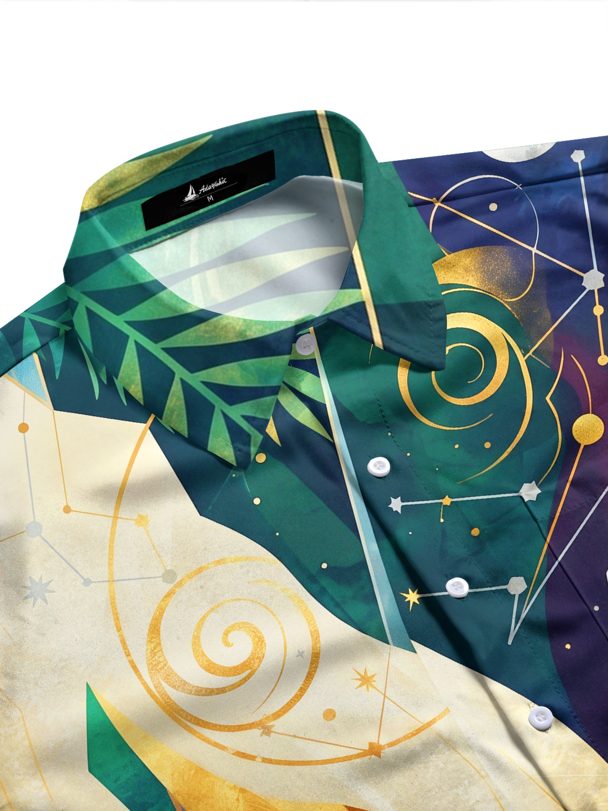 Adaychic Men's Printed Geometric Crystal And Starry Sky Print Long Sleeve Shirt with Chest Pocket