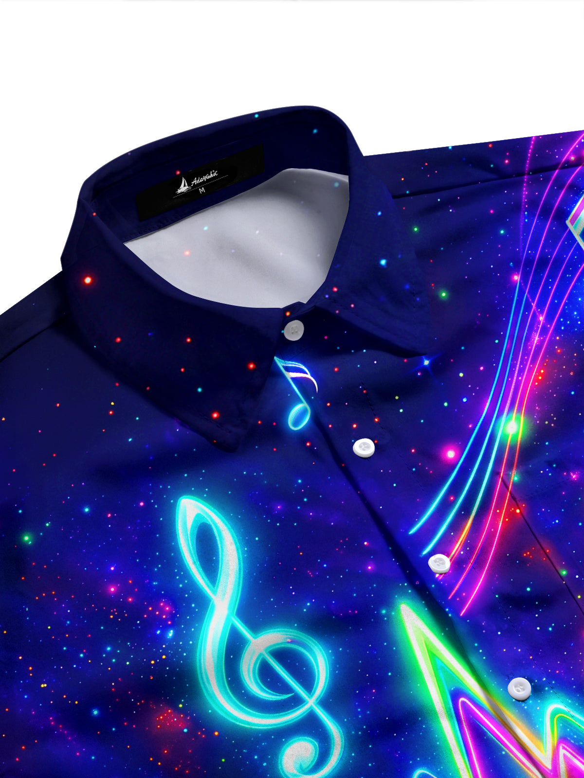 Adaychic Men's Neon Music Notes And Heartbeat Line Print Long Sleeve Shirt with Chest Pocket