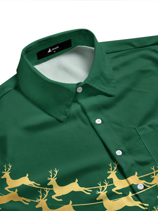 Adaychic Men's Graphic Christmas Print Holiday Print Long Sleeve Shirt with Chest Pocket