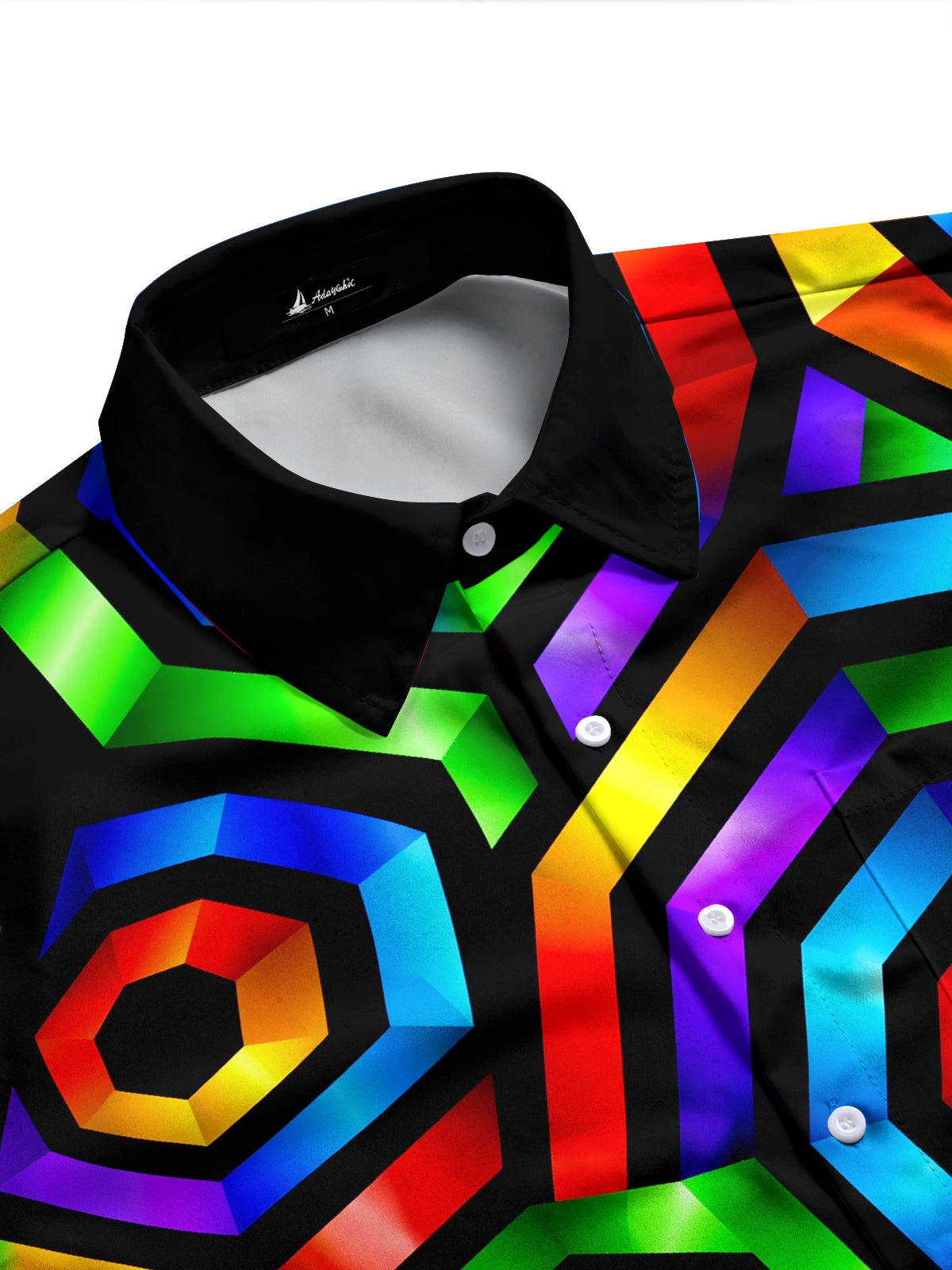 Adaychic Men's 3D Neon Geometric 3D Hexagon Pattern Long Sleeve Shirt with Chest Pocket