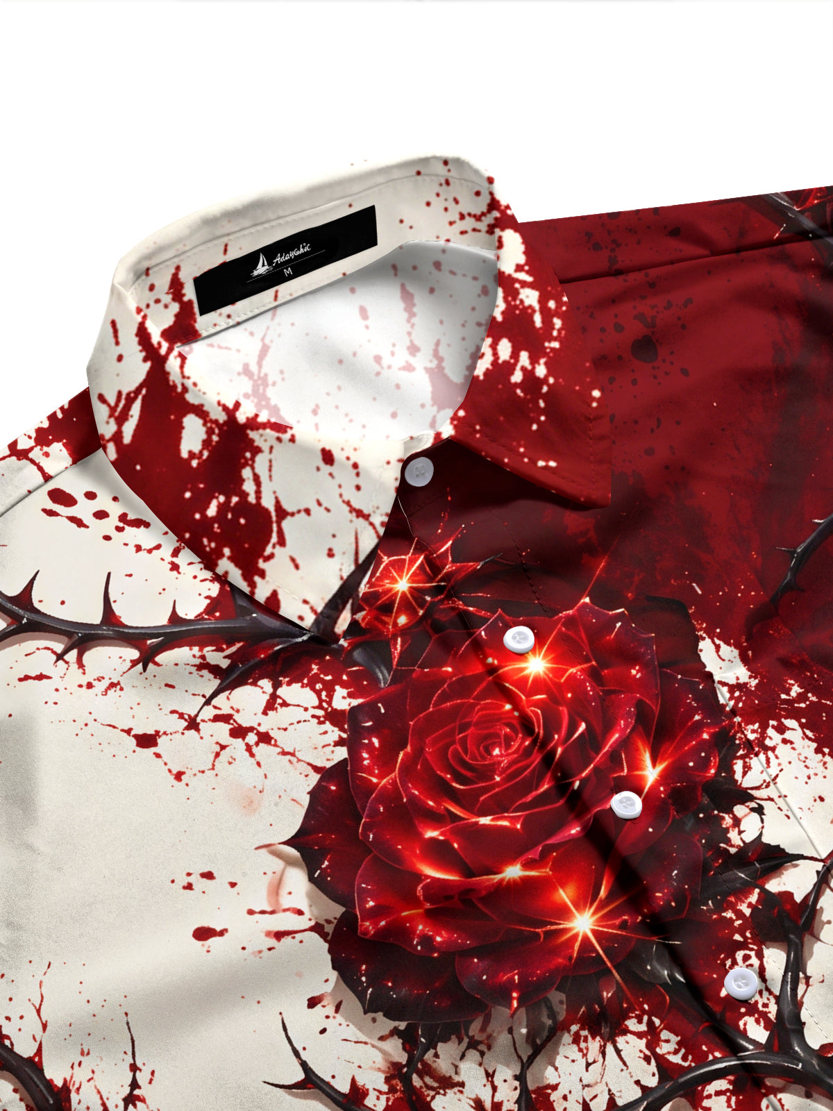 Adaychic Men's Printed Red Rose And Black Thorns Print Long Sleeve Shirt with Chest Pocket